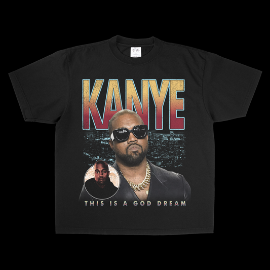 Vintage Kanye West inspired bootleg t-shirt – vintage hip-hop streetwear, 90s & 2000s rap culture inspired fashion tee.