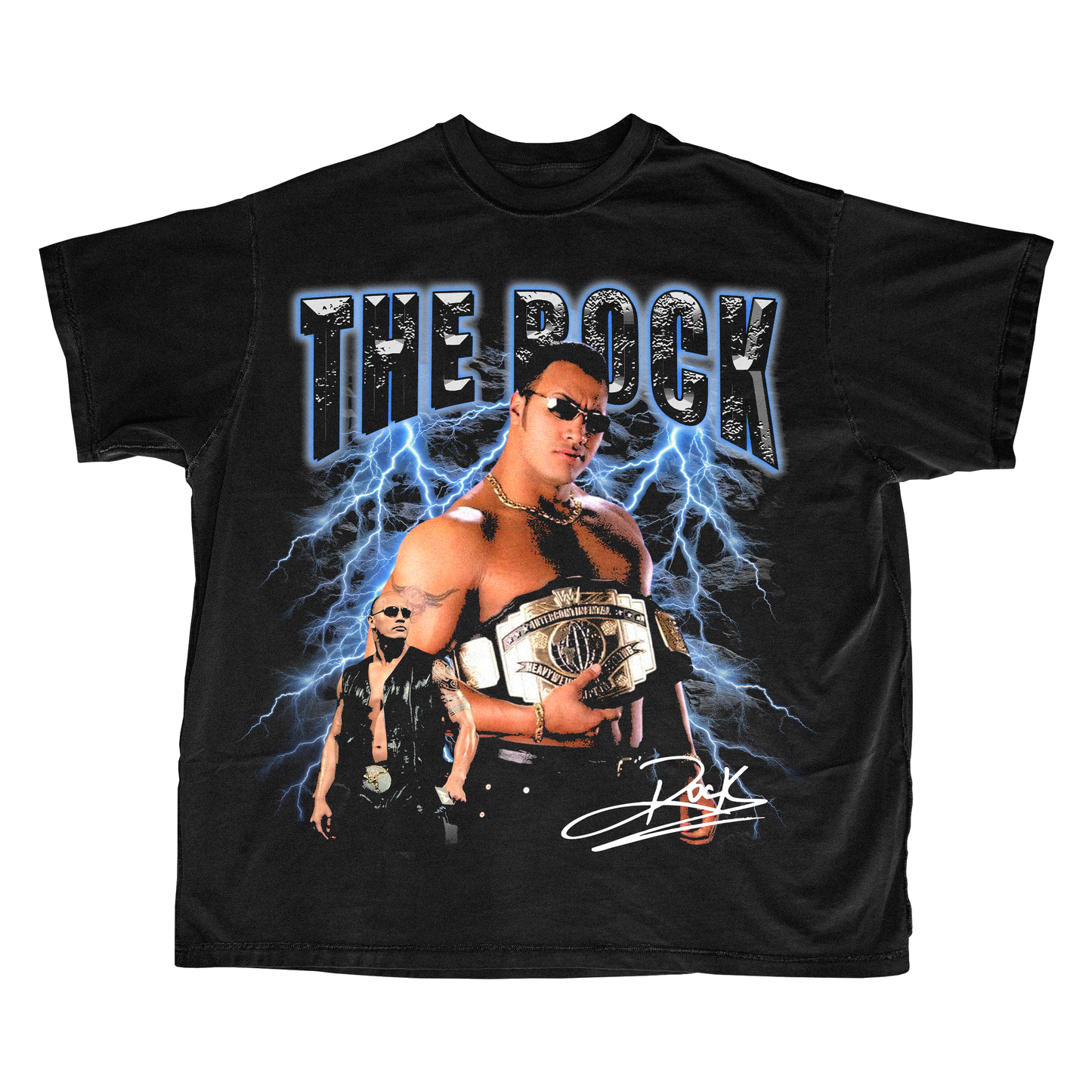 Vintage The Rock 90s Wrestling Tee featuring a bold retro design. A must-have for WWE fans, this bootleg-style tee celebrates The Great One’s iconic 90s era with a nostalgic touch.